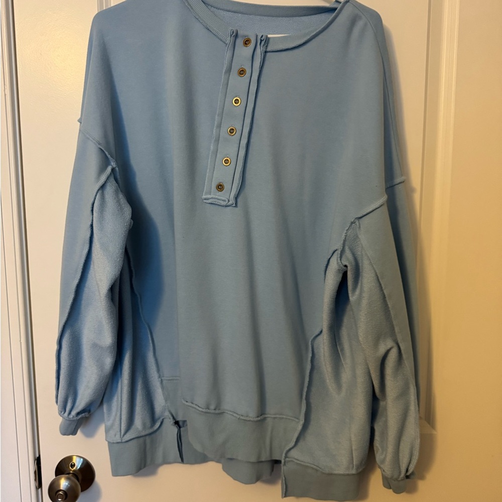 Light Blue Button-Up Sweatshirt